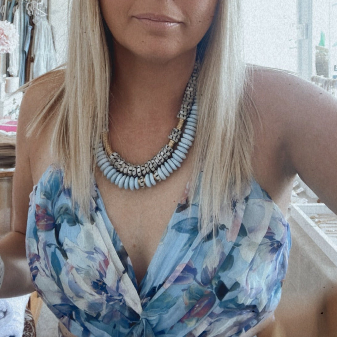 Antigua Beaded Necklace :: Powder Blue
