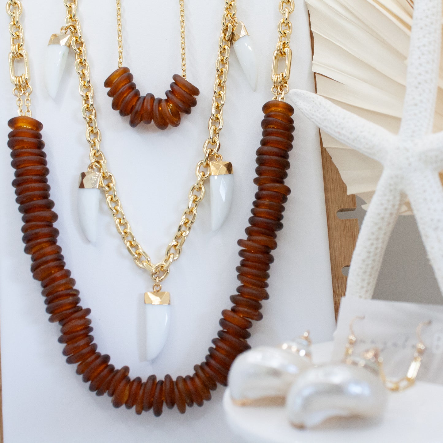 Koko Glass Bead Necklace - Amber :: 24k Gold Filled