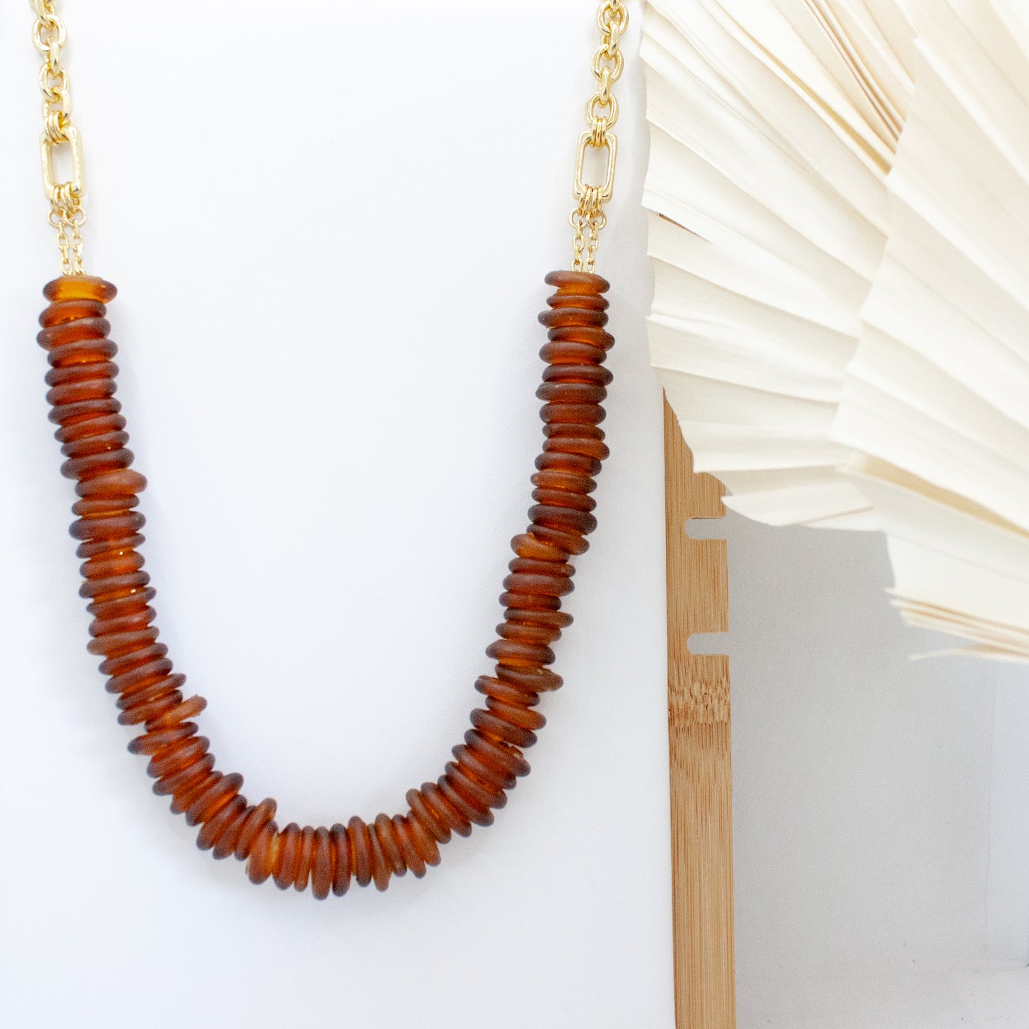 Koko Glass Bead Necklace - Amber :: 24k Gold Filled