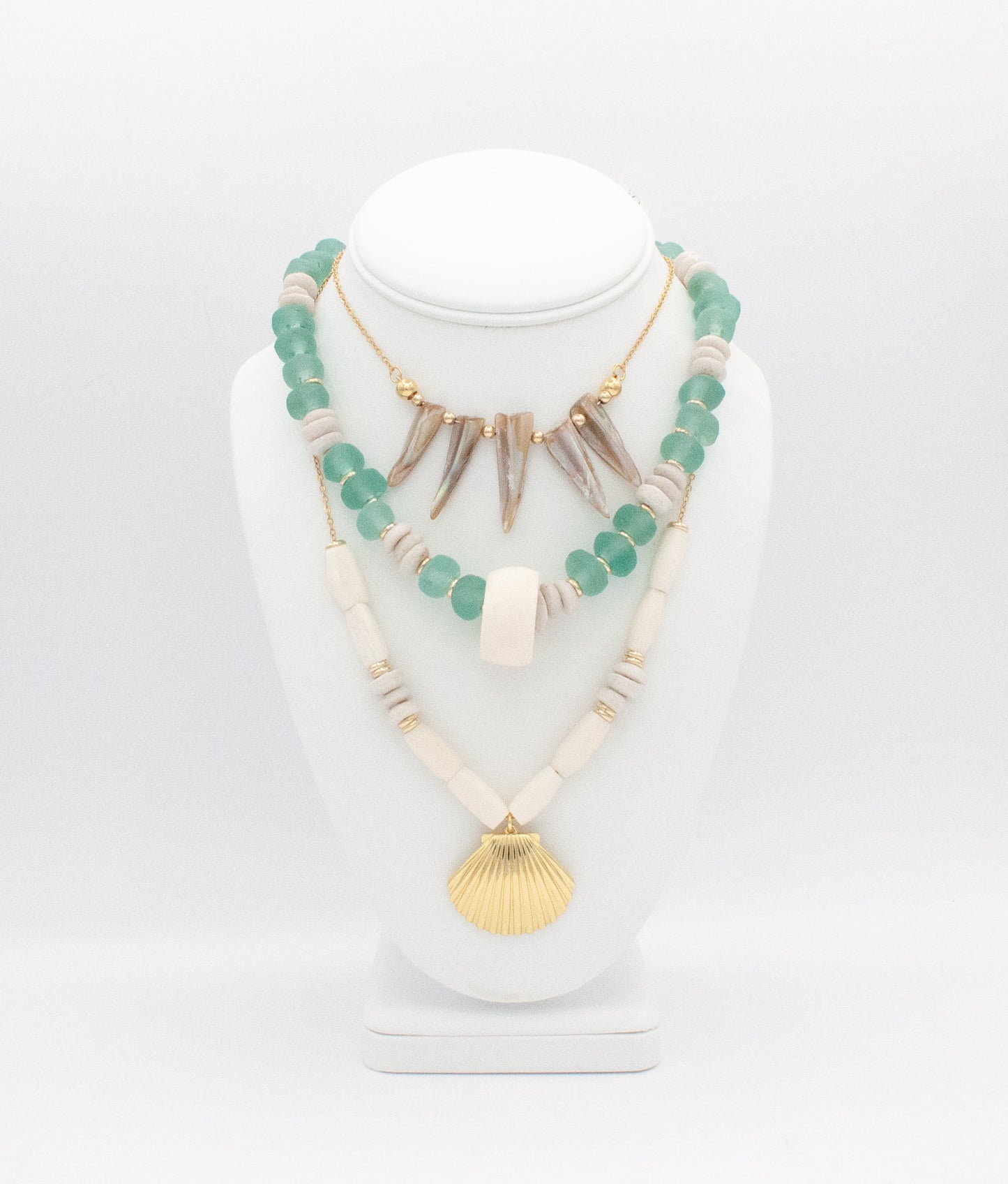 Coastal LuLu Glass + Bone Necklace :: 14k Gold Filled