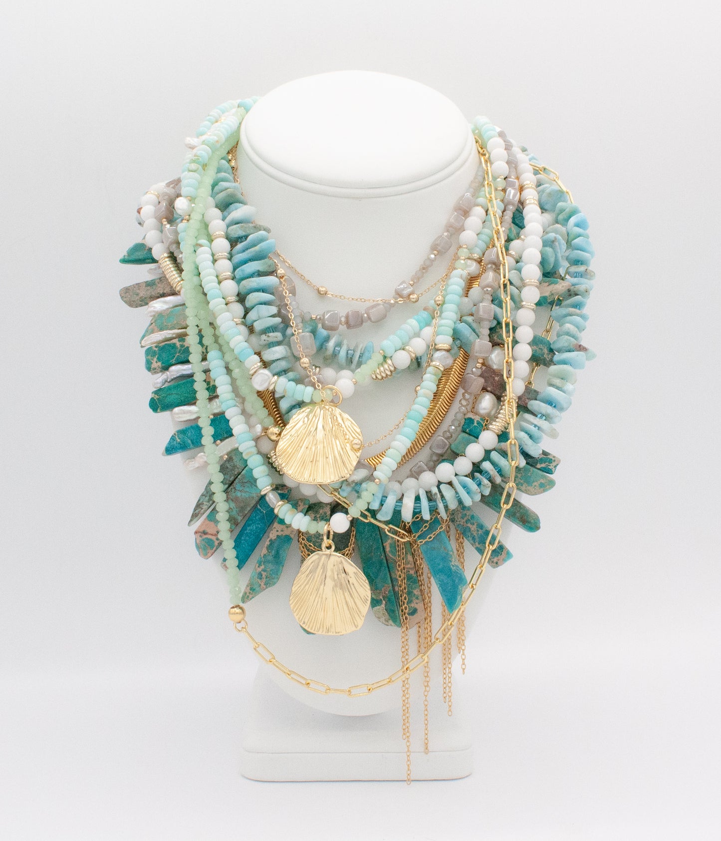 Poseidon Jasper + Pearl Fringe Necklace :: 14k Gold Filled