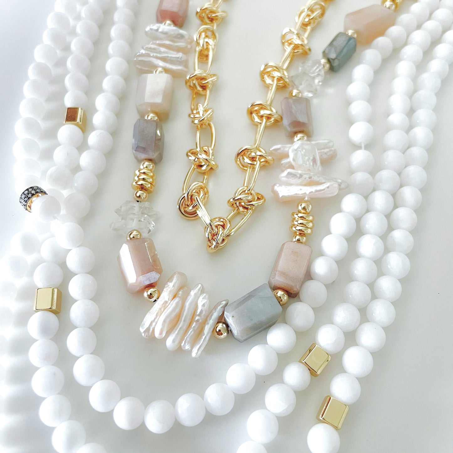 Pave Diamond & Jade Bliss Necklace :: 14k Gold Filled