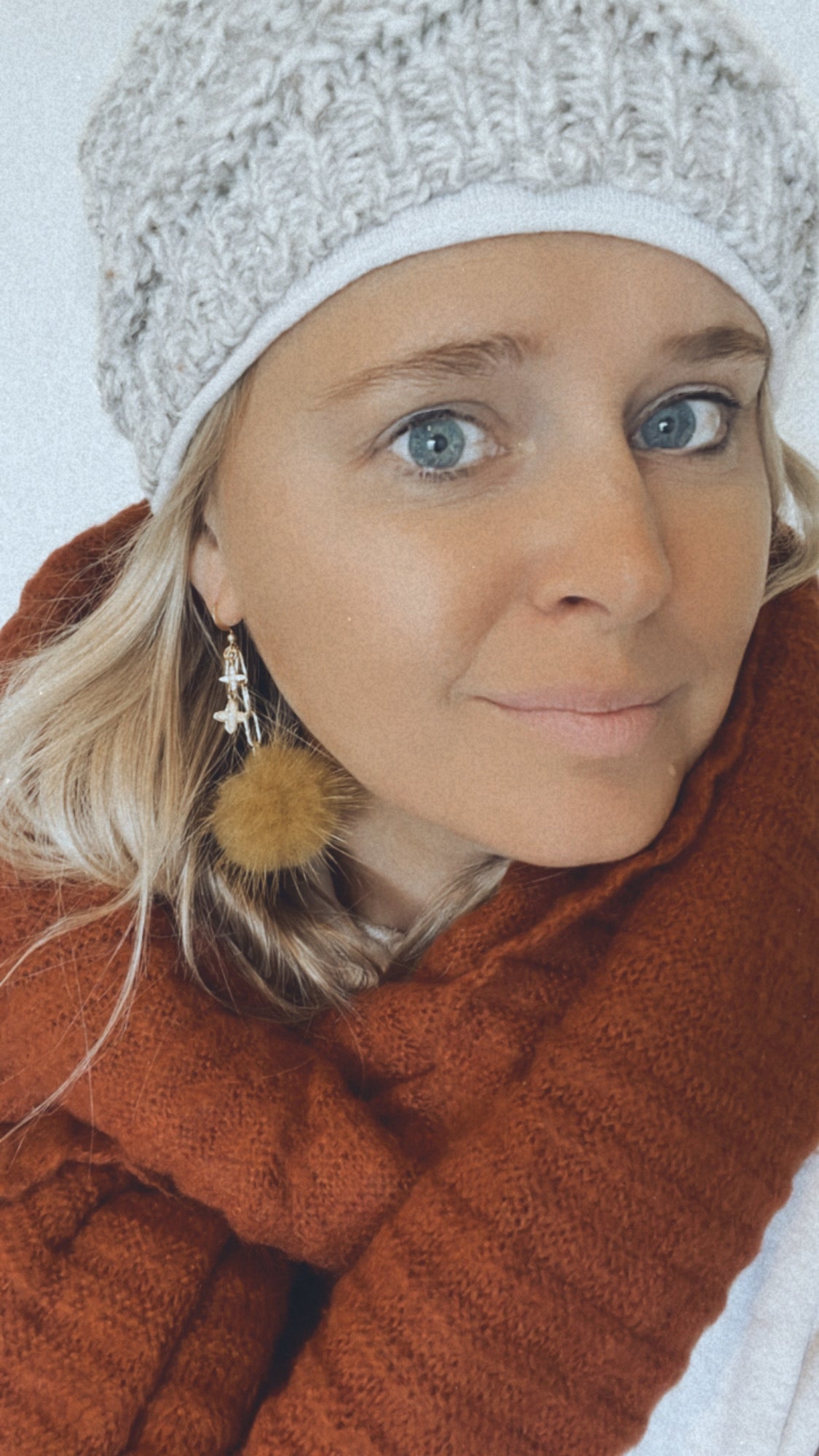 Mink Fur Pom Pom Earrings: Saffron
