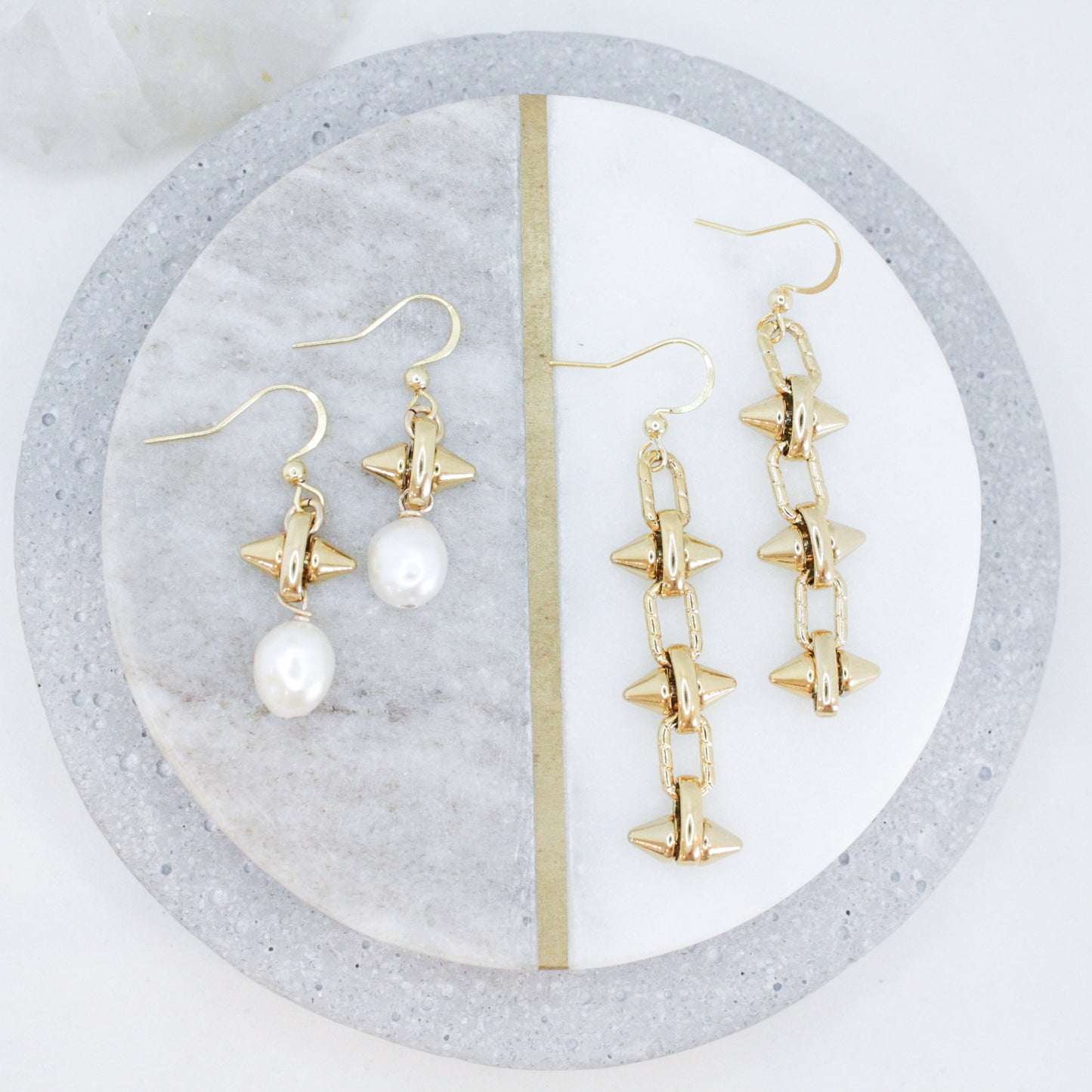 Andi Pearl & Spike Earrings :: 24k Gold Filled
