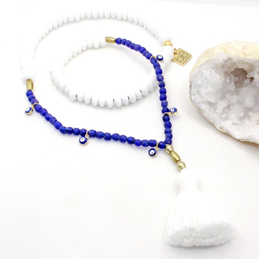 Santorini Evil Eye Tassel Necklace