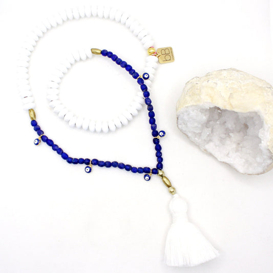Santorini Evil Eye Tassel Necklace