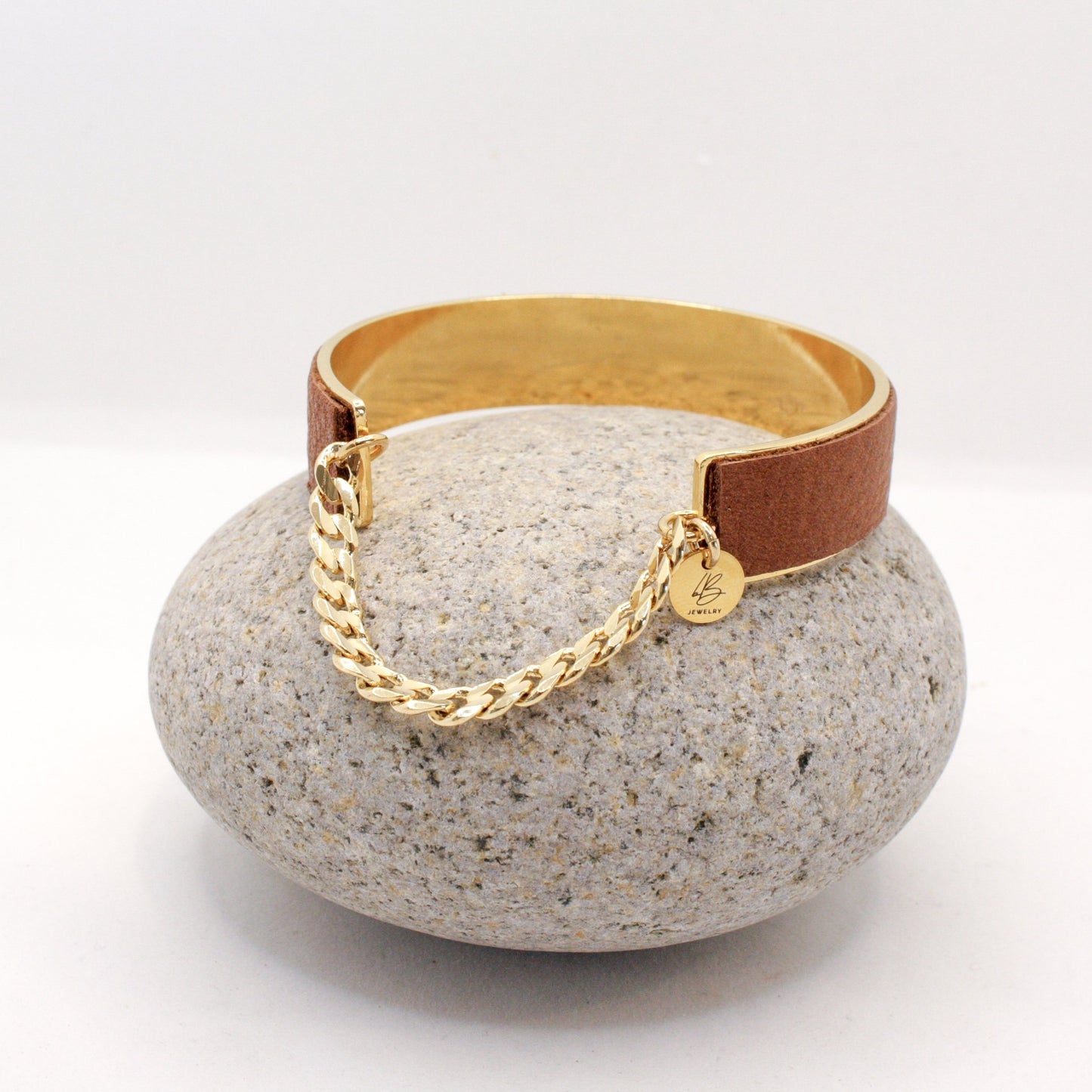 Bijoux Leather & Chain Cuff Bracelet : Camel