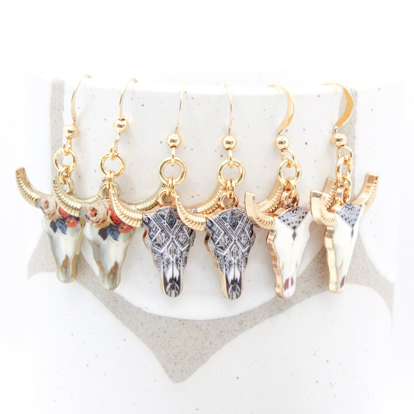 Steer Head Earrings :: Aztec