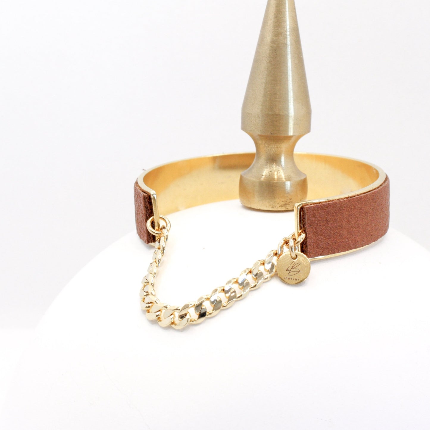Bijoux Leather & Chain Cuff Bracelet : Camel