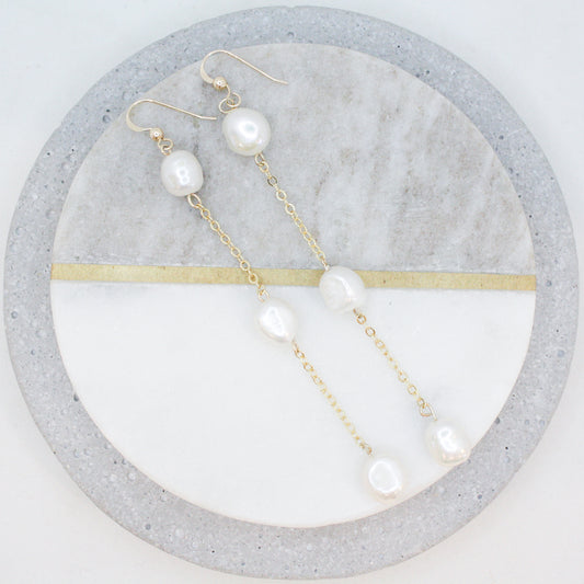 Stefanie Trio Pearl Earrings :: 24k Gold Filled