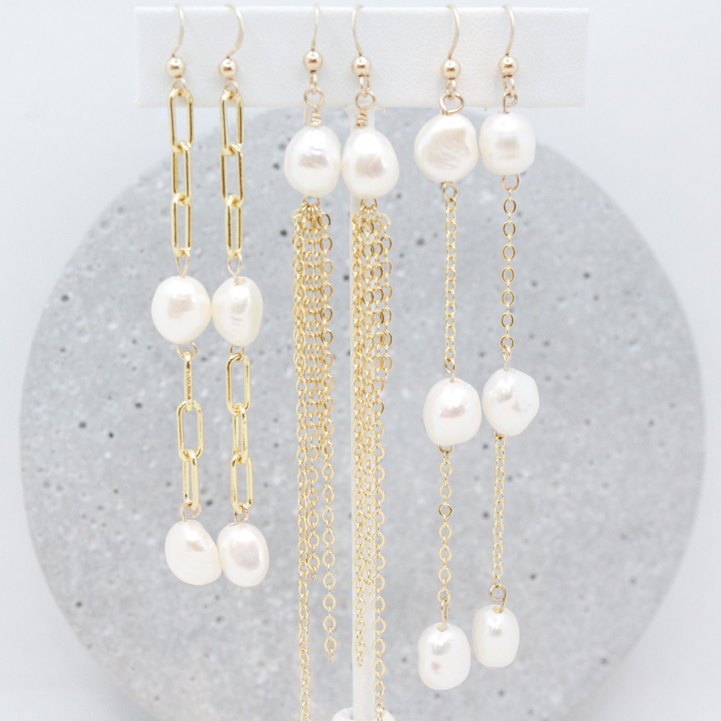 Stefanie Trio Pearl Earrings :: 24k Gold Filled