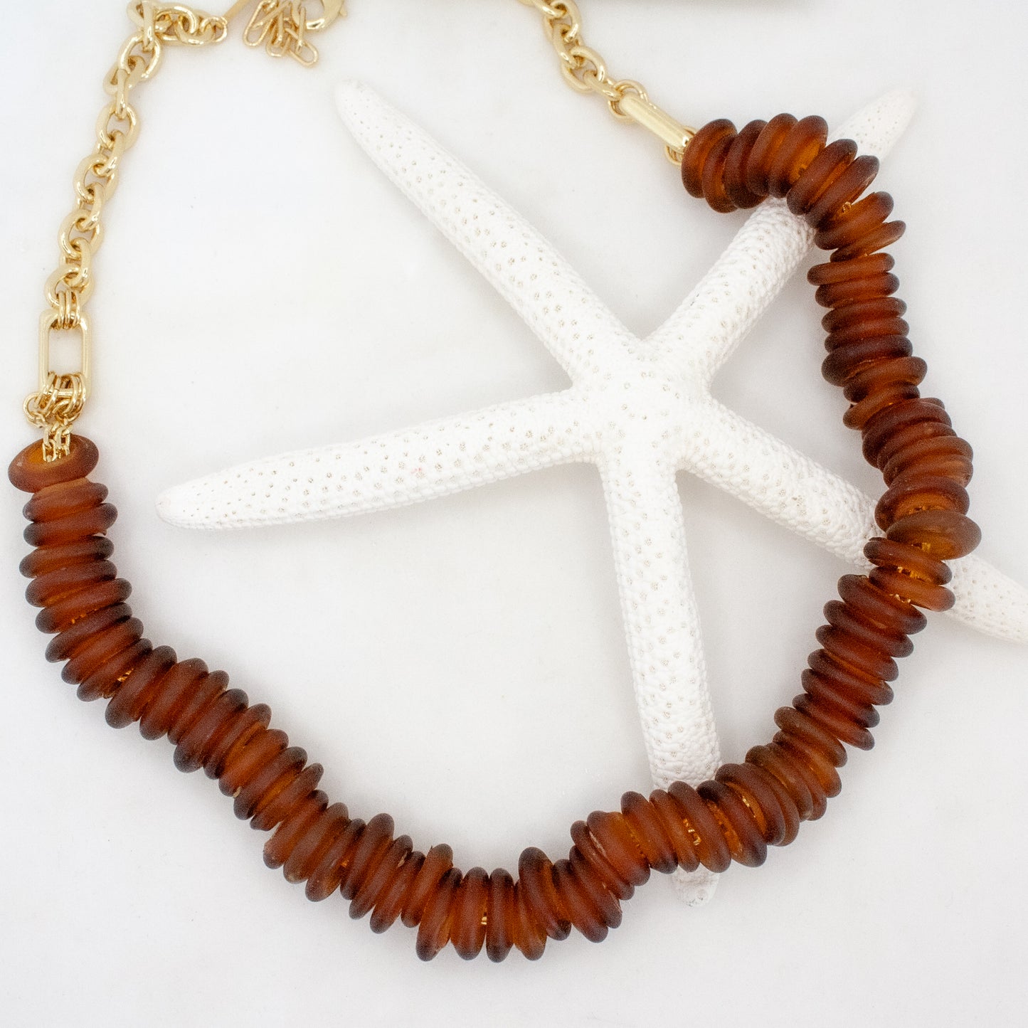 Koko Glass Bead Necklace - Amber :: 24k Gold Filled