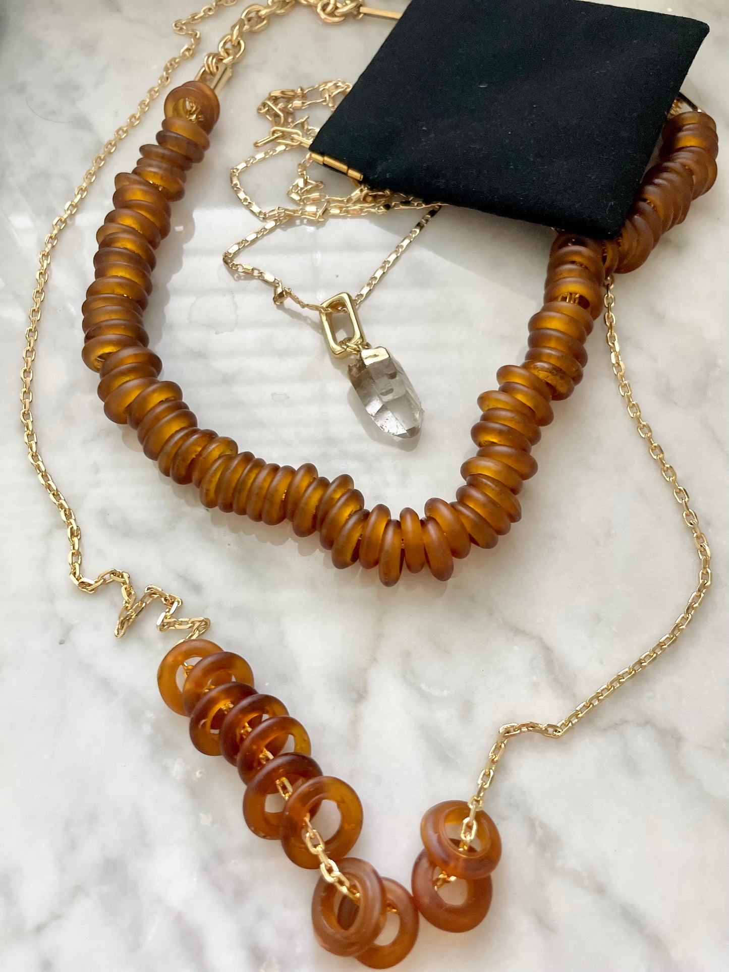 Koko Glass Bead Necklace - Amber :: 24k Gold Filled