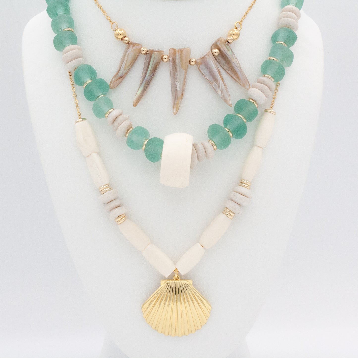 Coastal LuLu Glass + Bone Necklace :: 14k Gold Filled