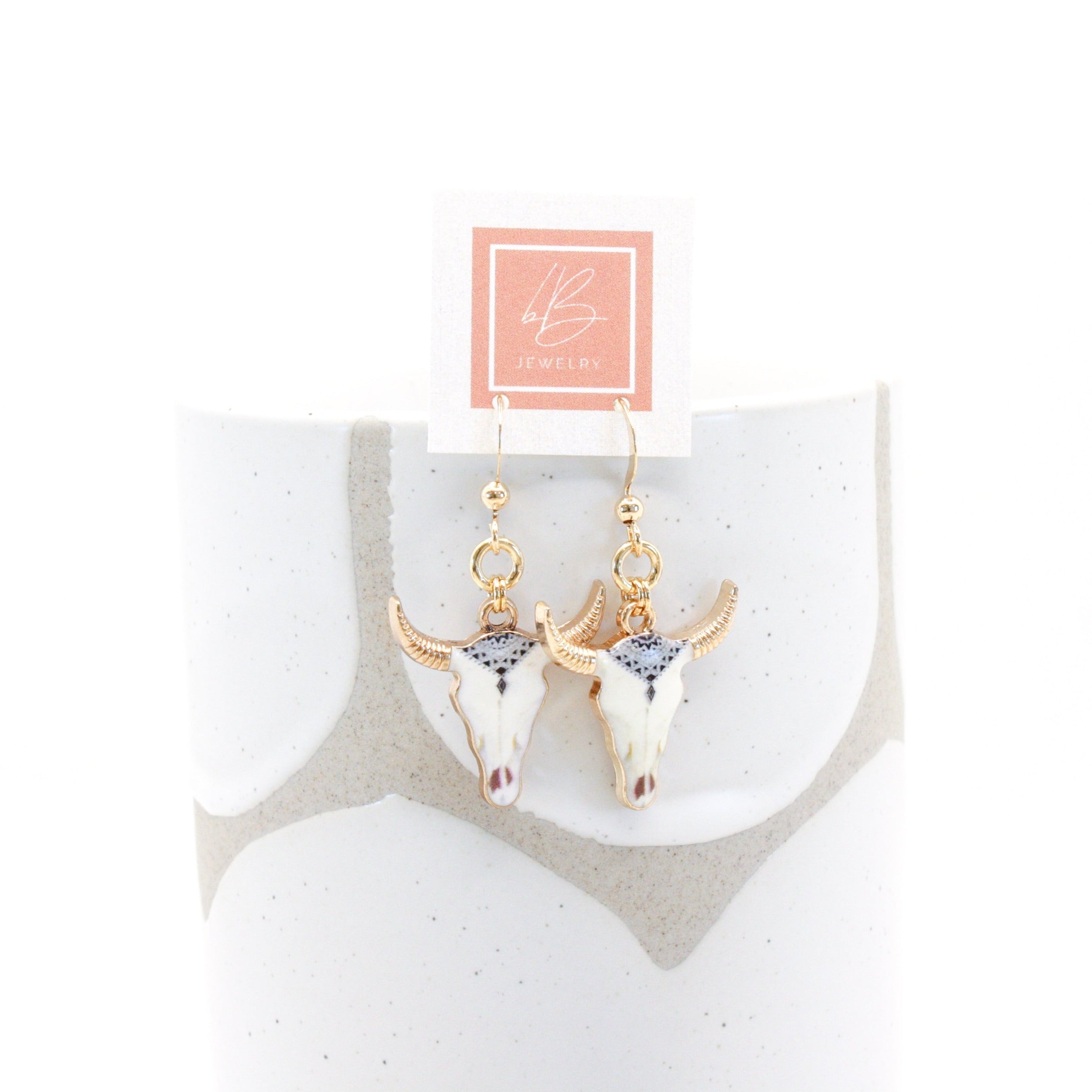 Steer Head Earrings :: Aztec