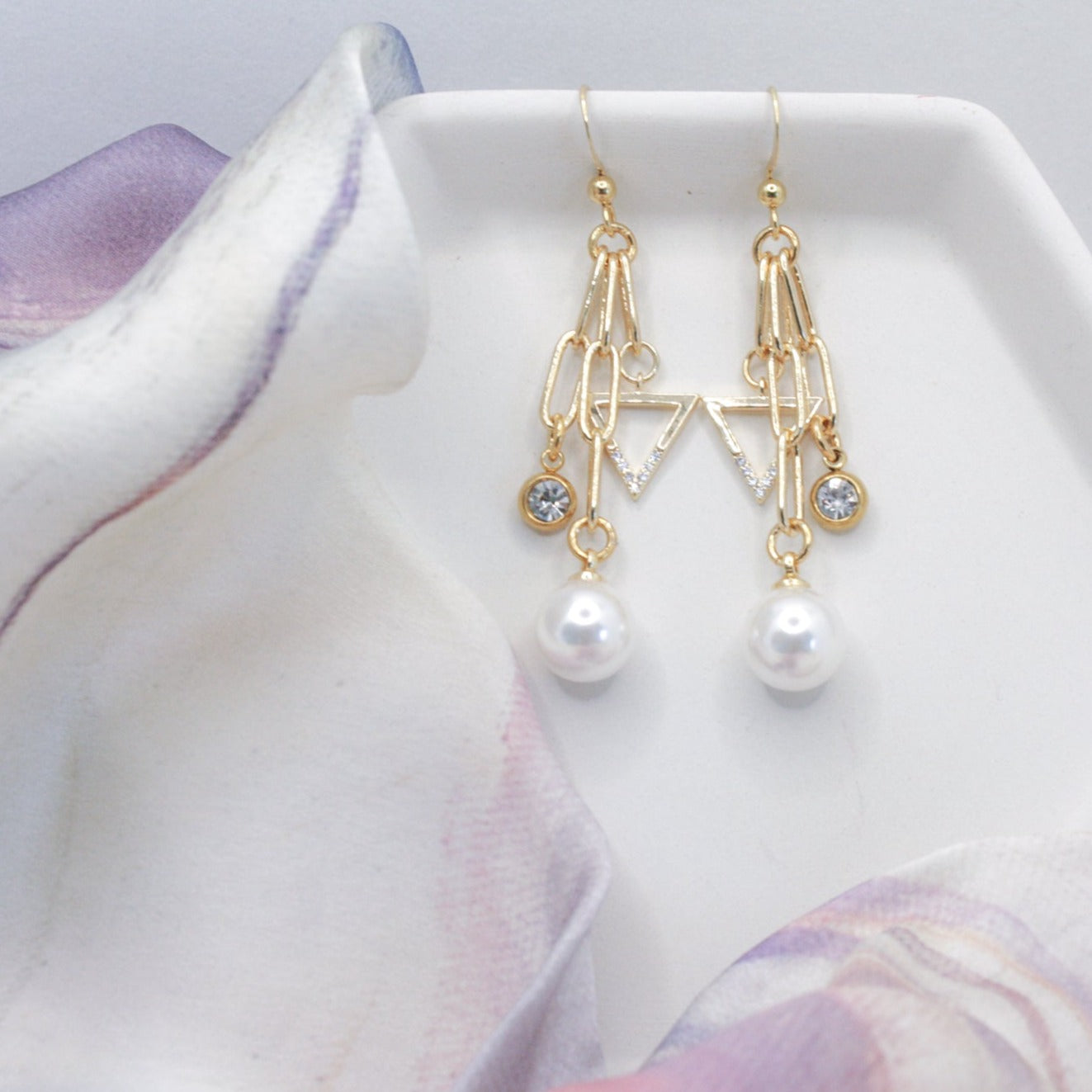 Golden Moon Pearl Charm Earrings