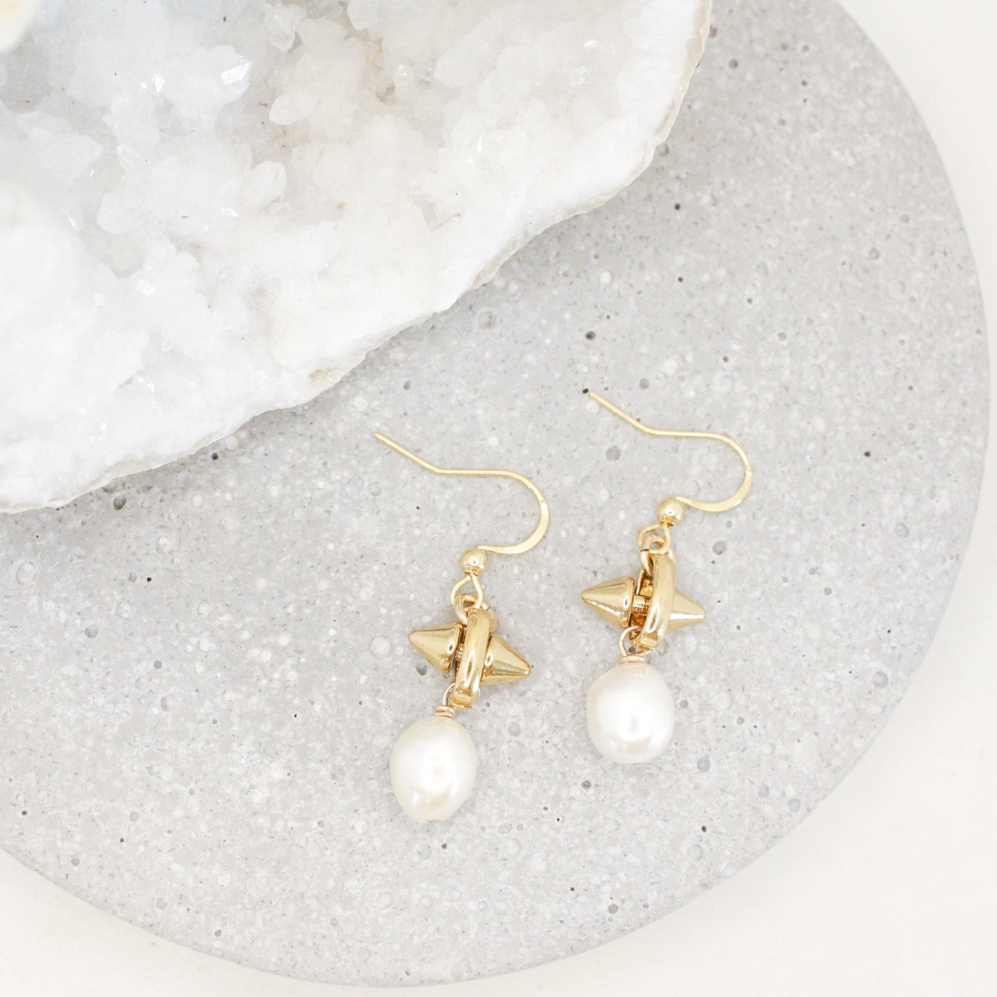 Andi Pearl & Spike Earrings :: 24k Gold Filled