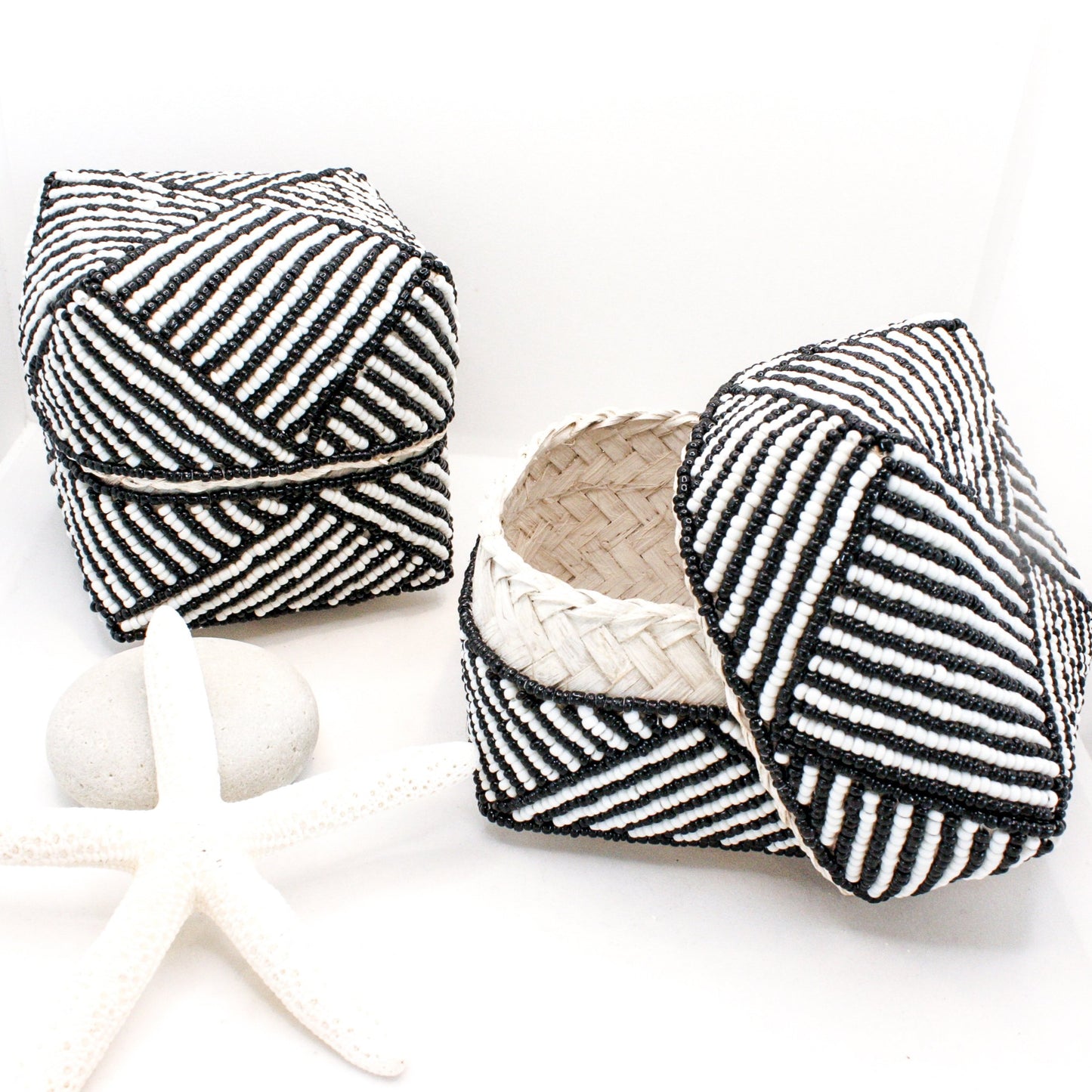 Bali Coastal Home Decor Box : Black/White