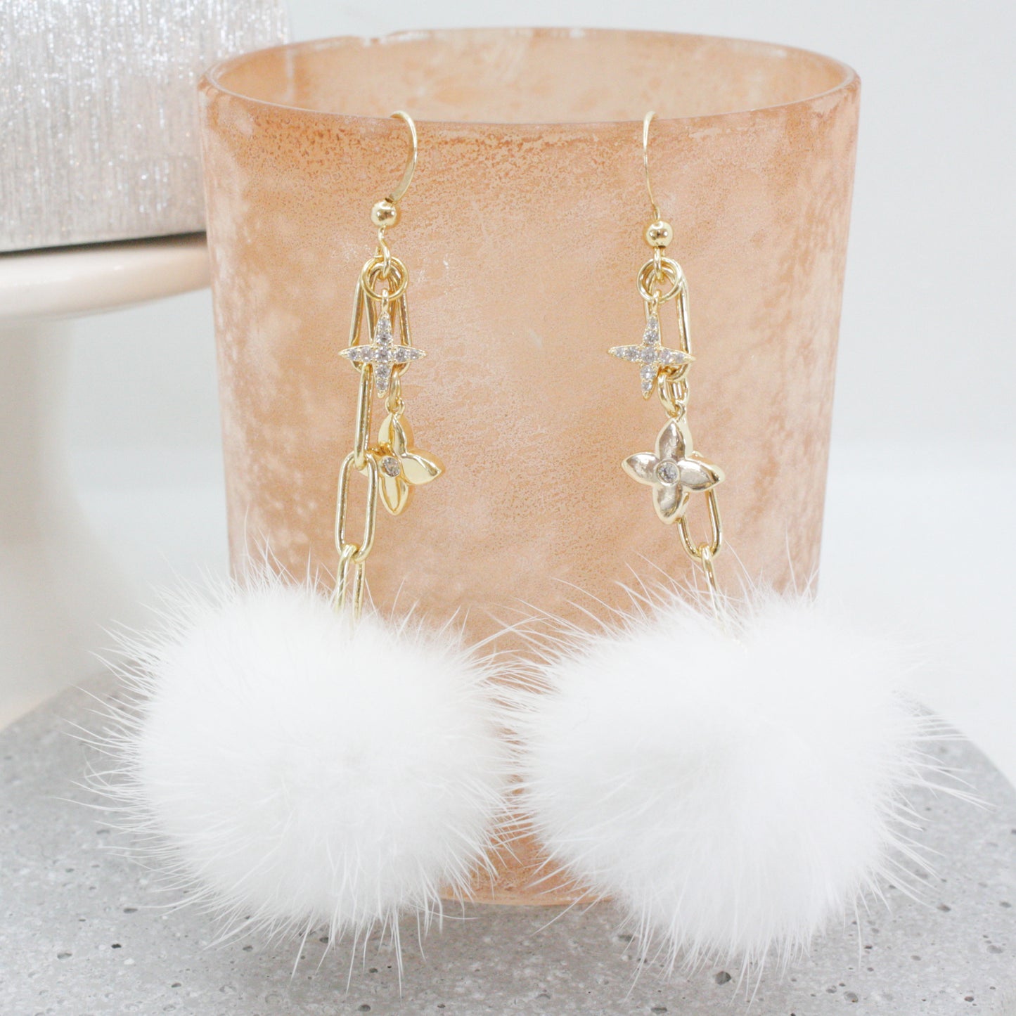 Mink Fur Pom Pom Earrings: Snowball