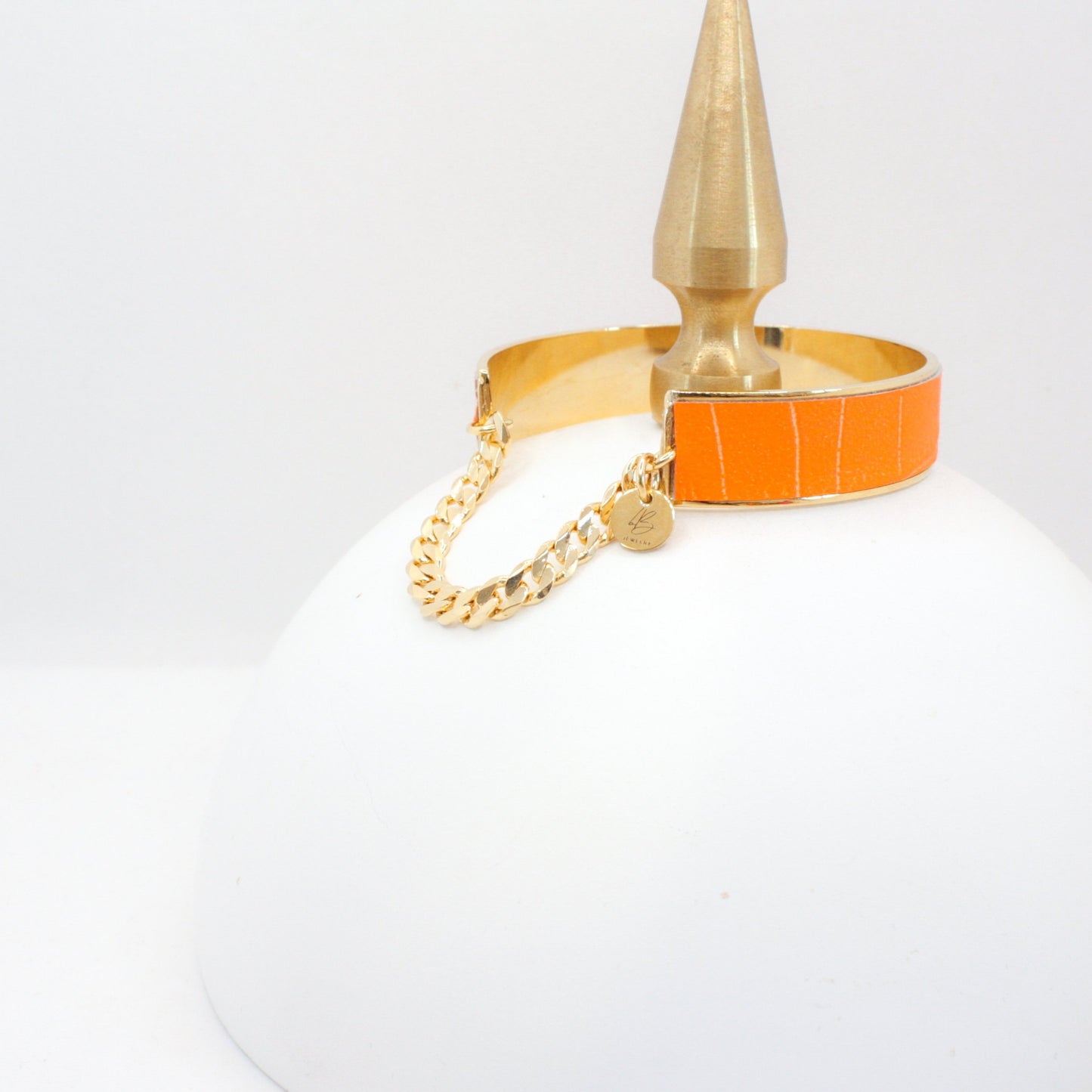 Bijoux Leather & Chain Cuff Bracelet : Neon Orange (1/2")