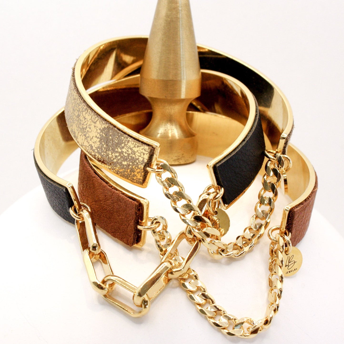 Bijoux Leather & Chain Cuff Bracelet : Camel