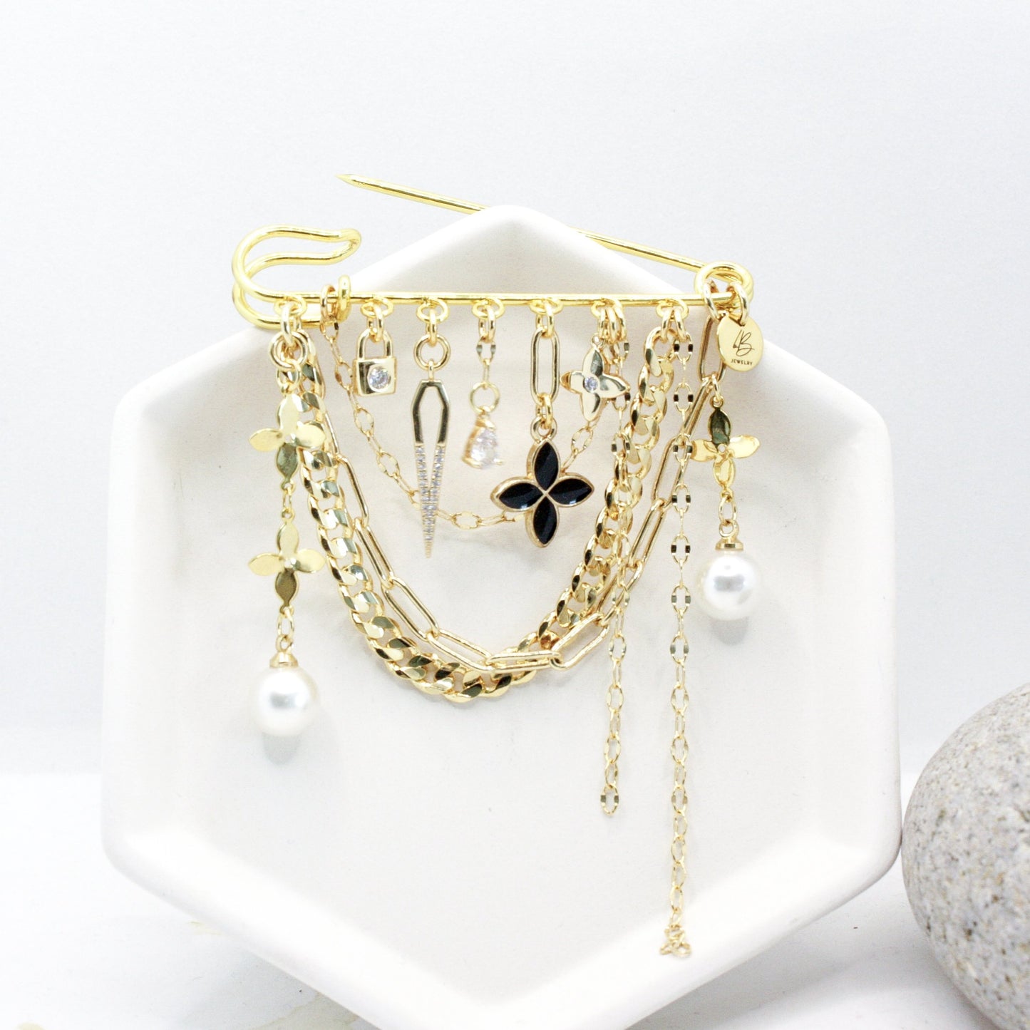 As If! Pin : Chain + Pearl Charm Brooch