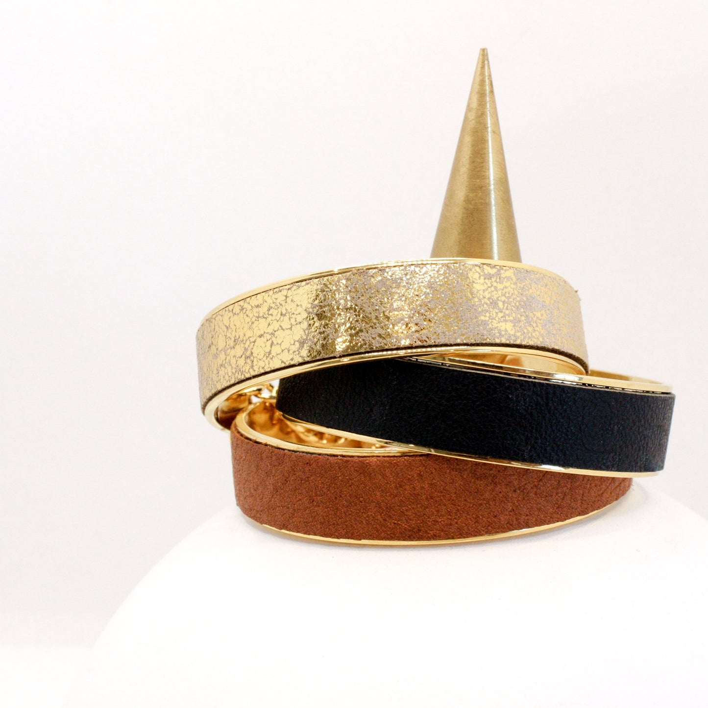 Bijoux Leather & Chain Cuff Bracelet : Camel