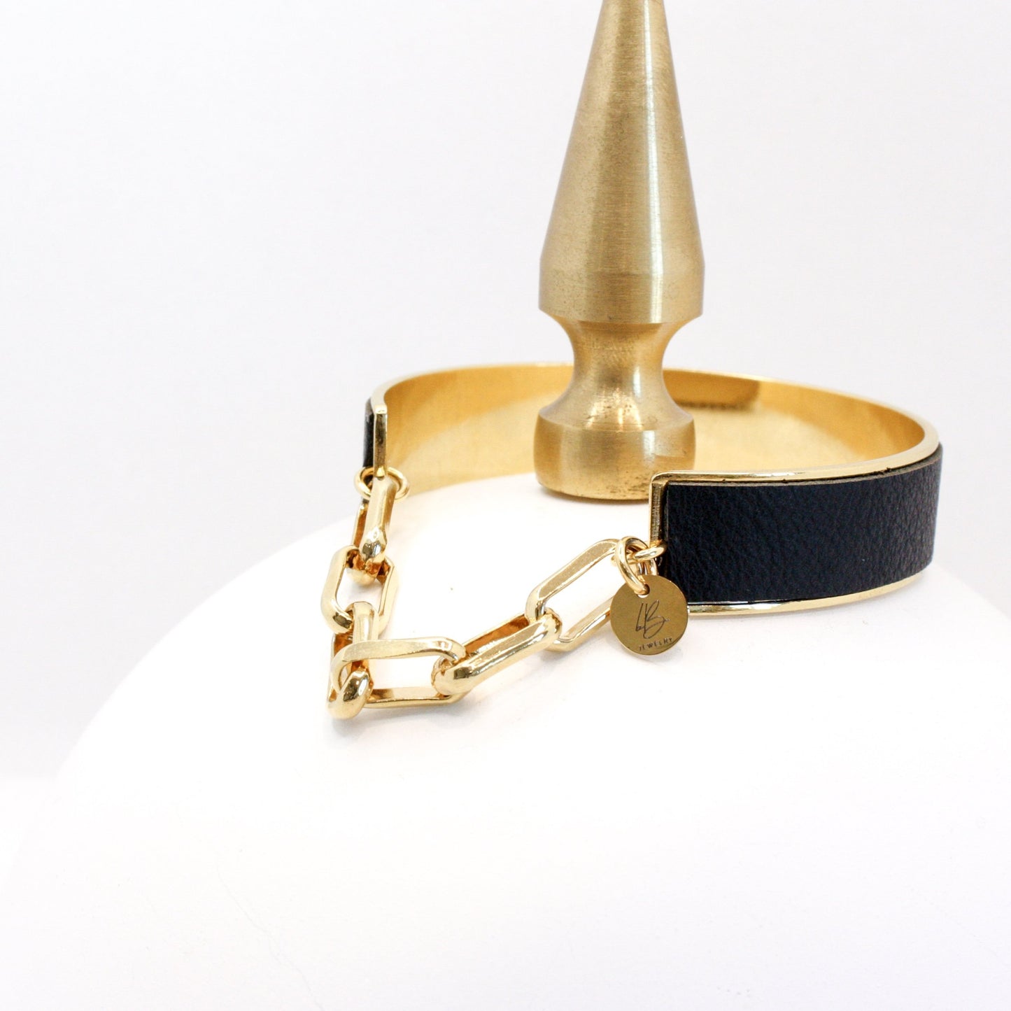 Bijoux Leather & Chain Cuff Bracelet : Black